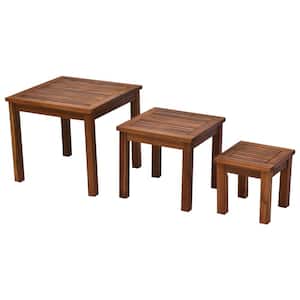 3-Piece Outdoor Side Nesting Table Patio Set with Acacia Wood Build and Multi-Functional Design