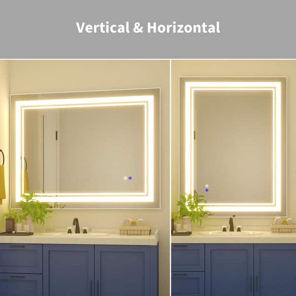 Woodsam 36 in. W x 48 in. H Large Rectangular Frameless Anti-Fog LED Lighted Wall Bathroom Vanity Mirror, N/A