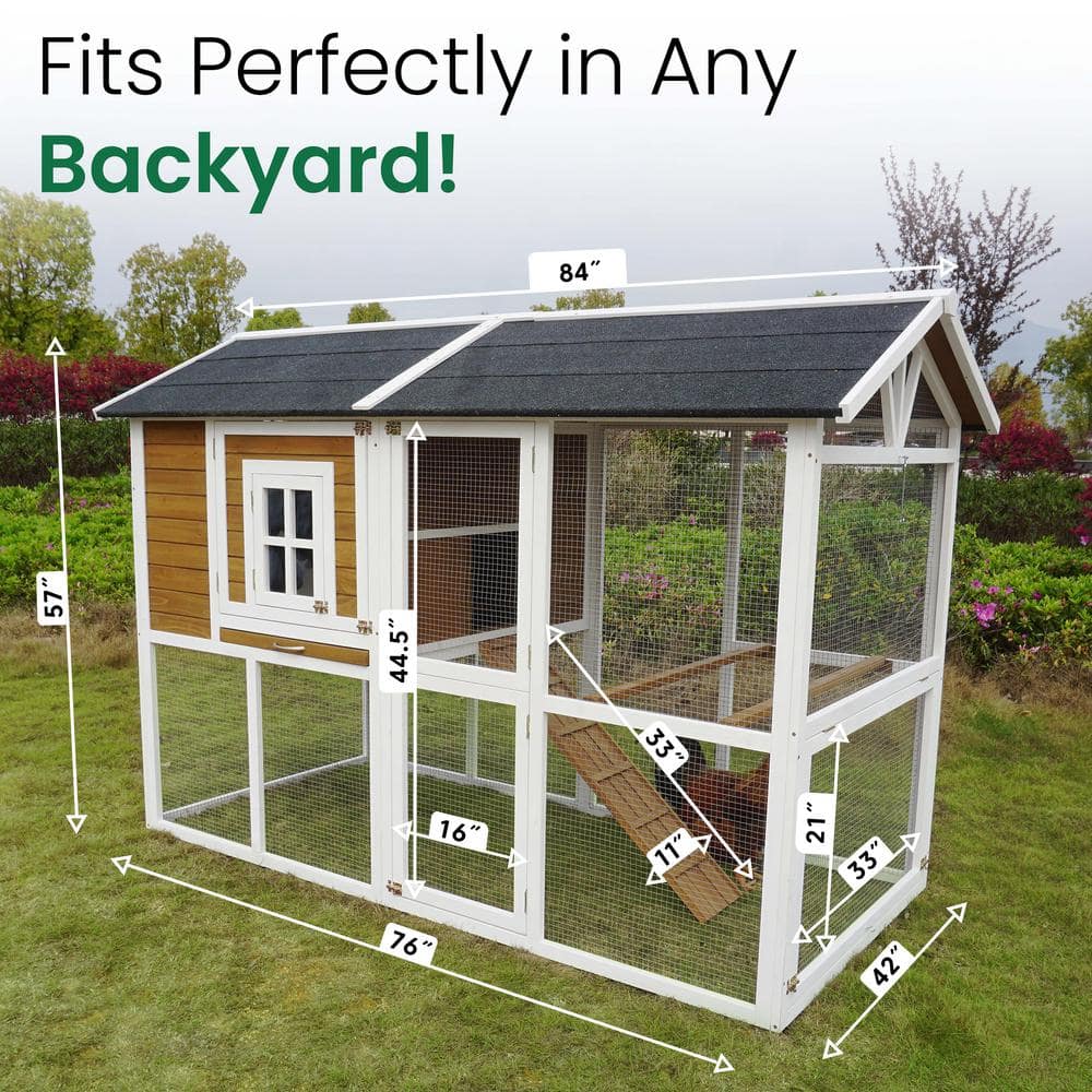 Large White and Brown Wooden Chicken Coop with Asphalt Roof