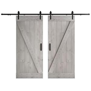 Z Series 72 in. x 84 in. Light Grey DIY Knotty Wood Double Sliding Barn Door with Hardware Kit