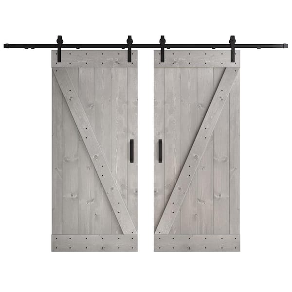 COAST SEQUOIA INC Z Series 72 in. x 84 in. Light Grey DIY Knotty Wood Double Sliding Barn Door with Hardware Kit