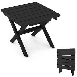 Black Outdoor Folding Side Table Weather-Resistant HDPE Adirondack Table