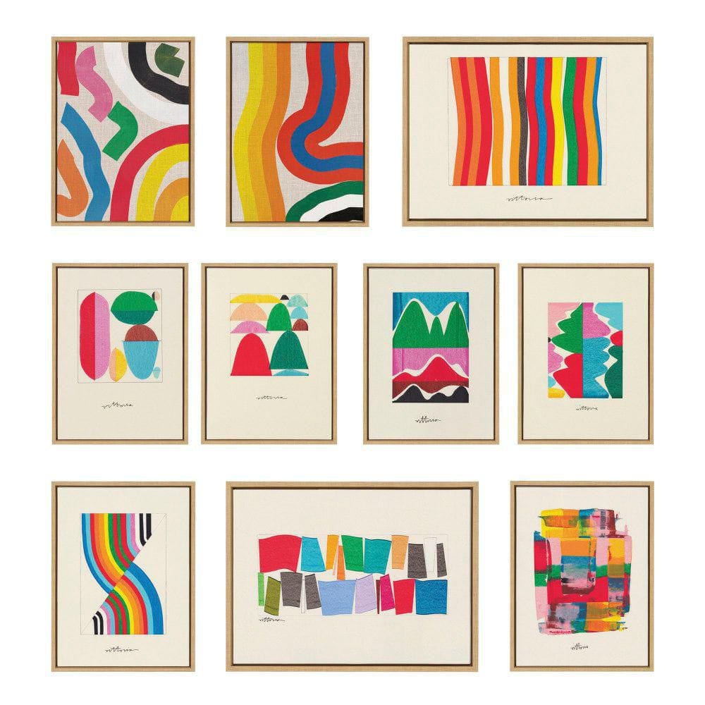 Amber Vittoria Colorful Abstract Geometric Canvas Art with Natural Frame