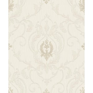 Ornamenta 2-Beige/Silver Intricate Damask Medallion Non-Pasted Vinyl on Paper Material Wallpaper Roll(Covers 57.75sq.ft)