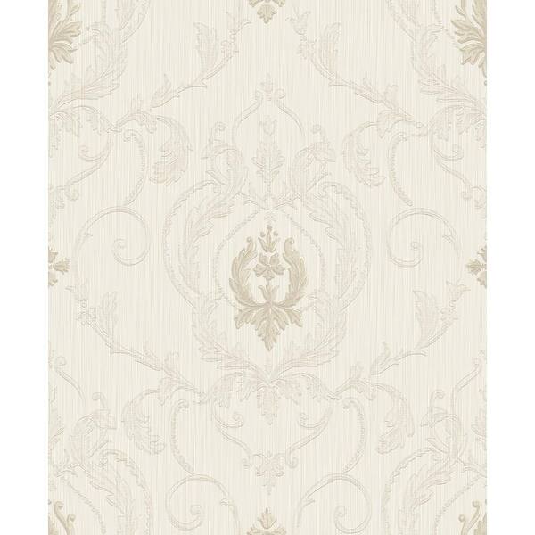 Unbranded Ornamenta 2-Beige/Silver Intricate Damask Medallion Non-Pasted Vinyl on Paper Material Wallpaper Roll(Covers 57.75sq.ft)