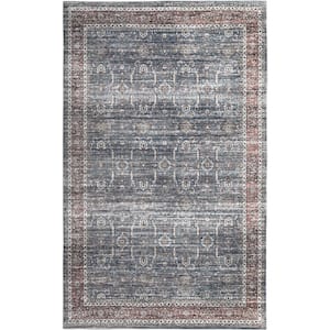 Emir Collection Traditional Oriental Water-Repellent Blue 5 ft. 3 in. x 7 ft. 7 in. Area Rug (5 ft. x 8 ft.)