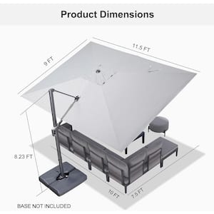 9 ft. x 11.5 ft. Outdoor Patio Recyclable Cantilever Umbrella Aluminum Offset 360° Rotation Umbrella in Light Gray