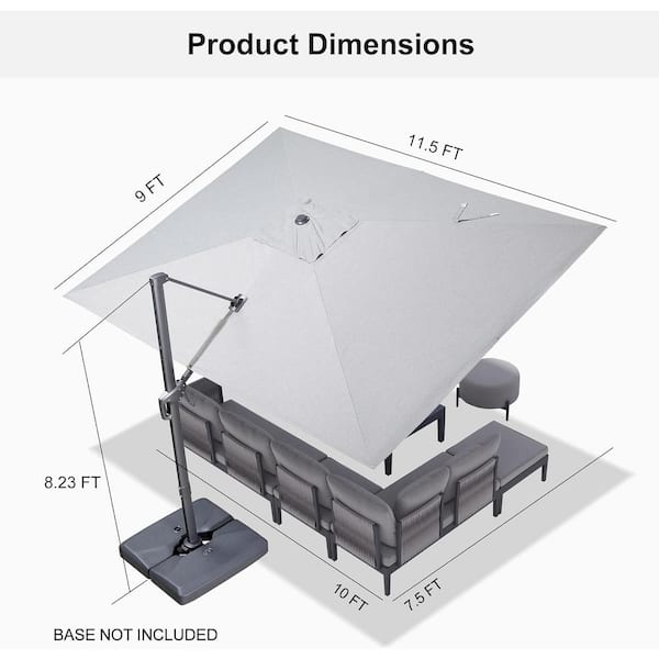 9 ft. x 11.5 ft. Outdoor Patio Cantilever Umbrella Aluminum Offset 360° Rotation Umbrella in Light Gray