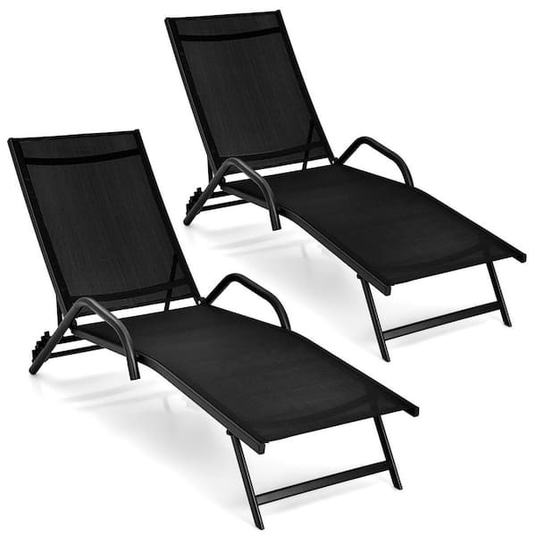Unbranded Metal 5-Position Adjustable Backrest Outdoor Lounge Chair Set of 2