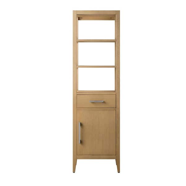 Vanity Art 21 in. W x 17 in. D x 72 in. H Brown MDF Floor Standing Linen Cabinet with Soft Close Door in Natural Oak/BN