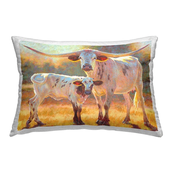 Stupell Industries Longhorn and Calf Yellow Rectangular Outdoor Throw Pillow