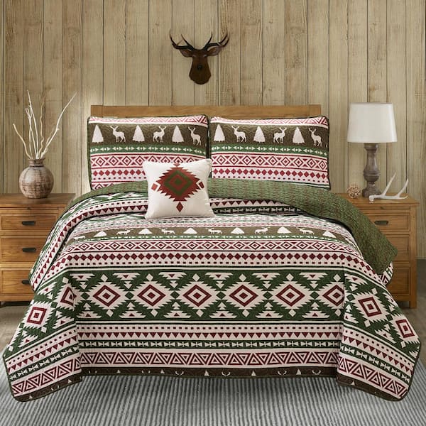 Harper Lane Deer Forest Multi 4-Piece King Polyester Quilt Set