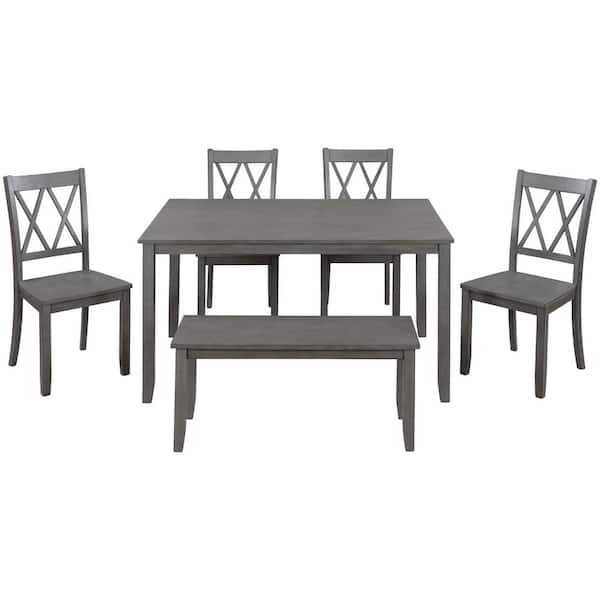 Donason 6-piece Rectangular Wood Gray Wash Dining Table set