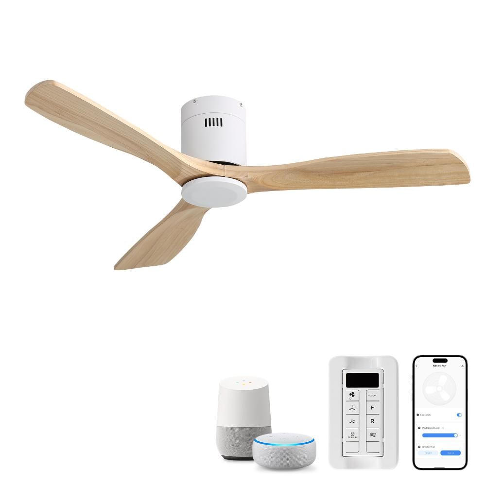 52 in. Indoor/Outdoor Flush Mount Oak Ceiling Fan with Remote Control/App App, Google Assistant and Alexa Compatible price history on PriceWatchPro