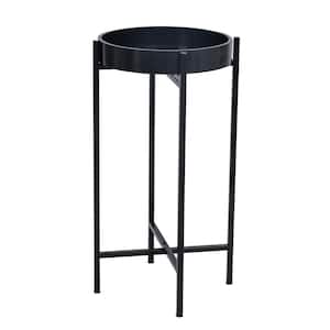 13 in. Black High Round Top Wood Tray Side End Table