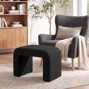 Black Makeup Vanity Stool w/ Ergonomic Design, 23.62 in. L x 13.78 in. W x 18.1 in. H Modern Dressing Stool for Bedroom