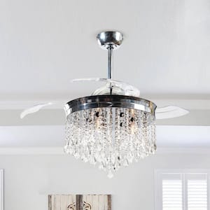 Mateo 42 in. Indoor Chrome Downrod Mount Retractable Chandelier Ceiling Fan with Light Kit and Remote Control