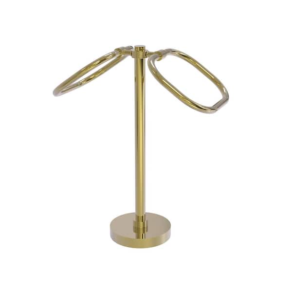 Allied Brass Freestanding 2-Ring Oval Towel Ring with Groovy Accents in Unlacquered Brass