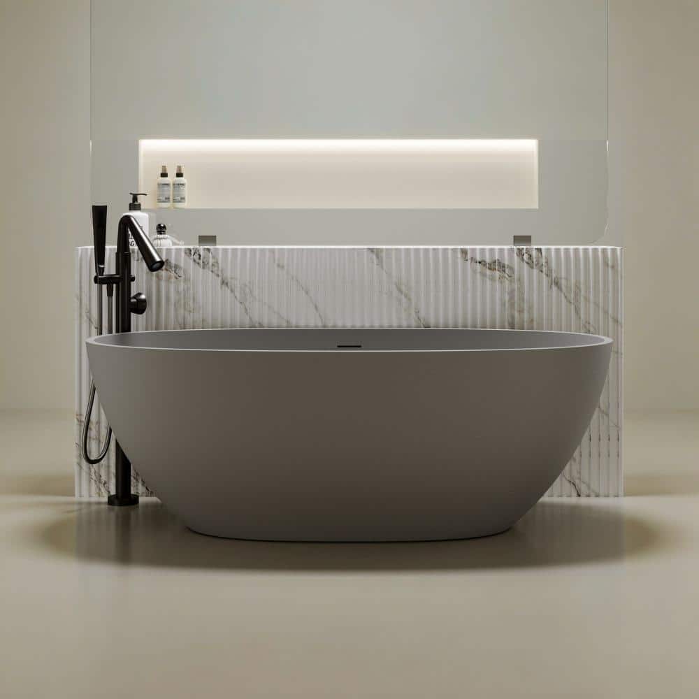 55 in. x 30 in. Solid Surface Flatbottom Freestanding Soaking Bathtub in Terrazzo Gray price history on PriceWatchPro