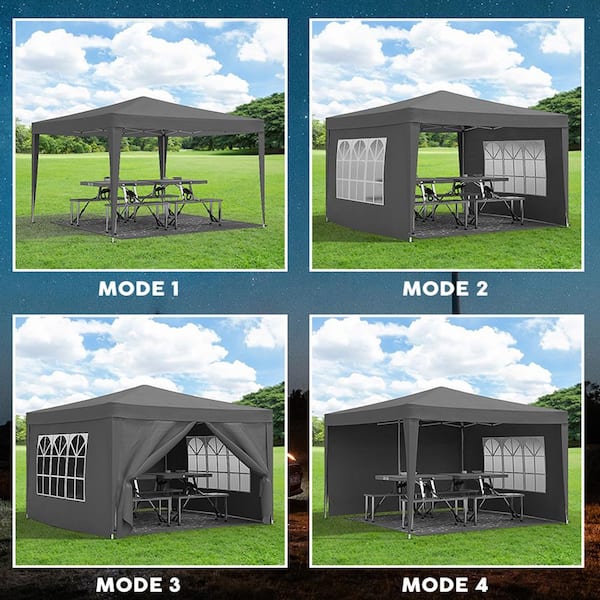 10 ft. x 10 ft. Outdoor EZ Pop Up Canopy Gazebo Folding Garage Portable Tent with 4 Removable Sidewalls, Carry Bag Black