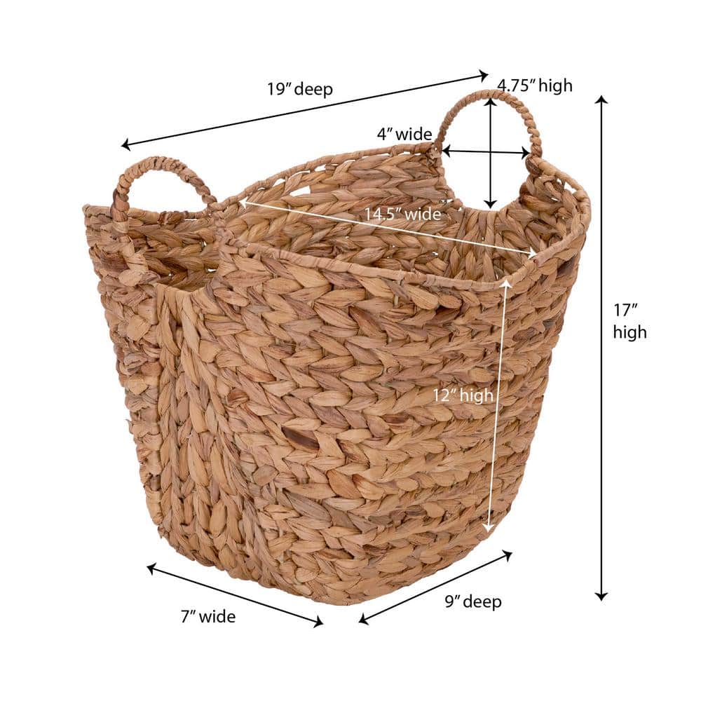 Golden Toffee Water Hyacinth Round Wicker Basket with Metal Frame
