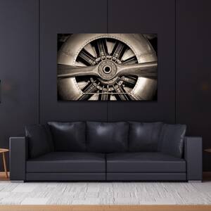 48 in. x 32 in. ''Plane Propeller'' Frameless Free Floating Tempered Glass Panel Graphic Art Wall Art
