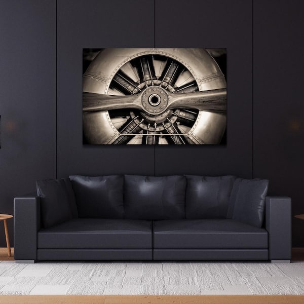 Empire Art Direct 48 in. x 32 in. "Plane Propeller" Frameless Free Floating Tempered Glass Panel Graphic Art Wall Art