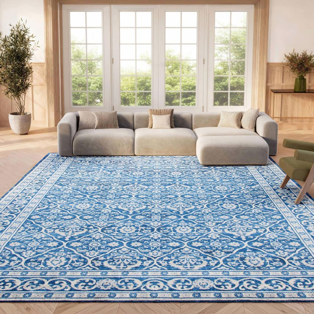 SAFAVIEH Brentwood 2 ft. x 4 ft. Navy/Light Gray Geometric Floral