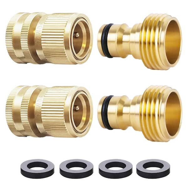 2 Sets 3/4 in. Brass Garden Hose Quick Connector, 2 Female and 2 Male, Stand up to 200 PSI, Durability and No-Leak