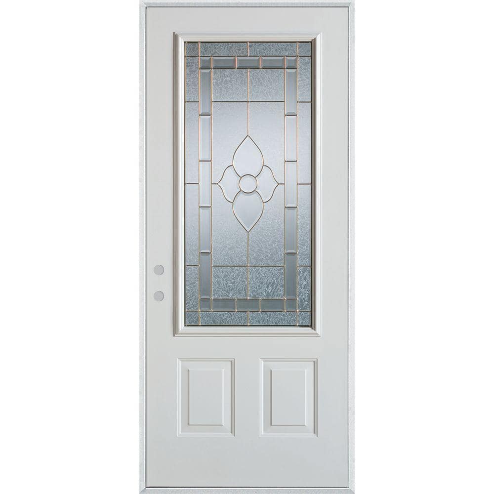 32 in. x 80 in. Traditional Brass 3/4 Lite 2-Panel Painted White Right-Hand Inswing Steel Prehung Front Door -  Stanley Doors, 1103E-D-32-R