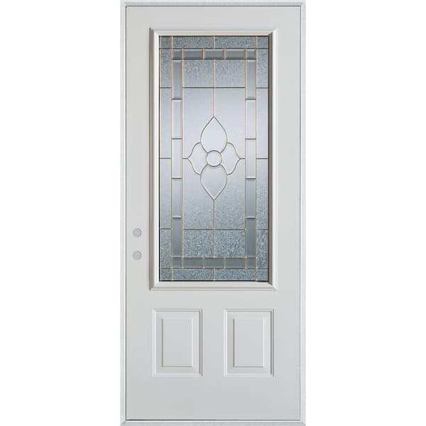 Stanley Doors 32 in. x 80 in. Traditional Brass 3/4 Lite 2-Panel Painted White Right-Hand Inswing Steel Prehung Front Door