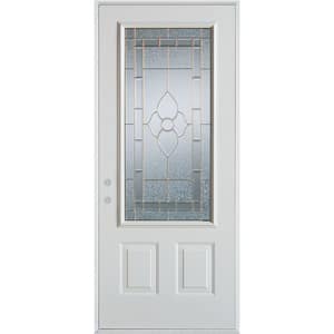 36 in. x 80 in. Traditional Brass 3/4 Lite 2-Panel Prefinished White Right-Hand Inswing Steel Prehung Front Door