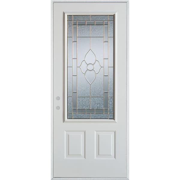 Stanley Doors 36 in. x 80 in. Traditional Brass 3/4 Lite 2-Panel Prefinished White Right-Hand Inswing Steel Prehung Front Door