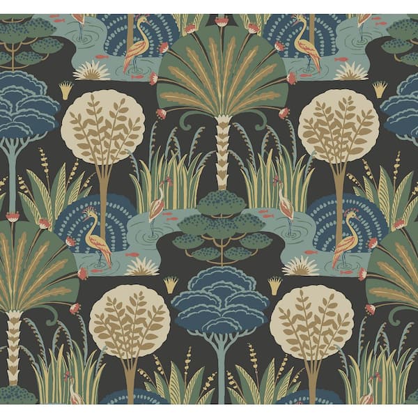 SCOTT LIVING Mandeville Grey Multicolor Tropical Paradise Wallpaper Sample