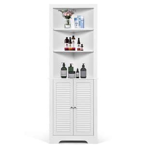 White Corner Cabinet 68 in. H with 3-Tier Display Rack and Lower Storage Cabinet