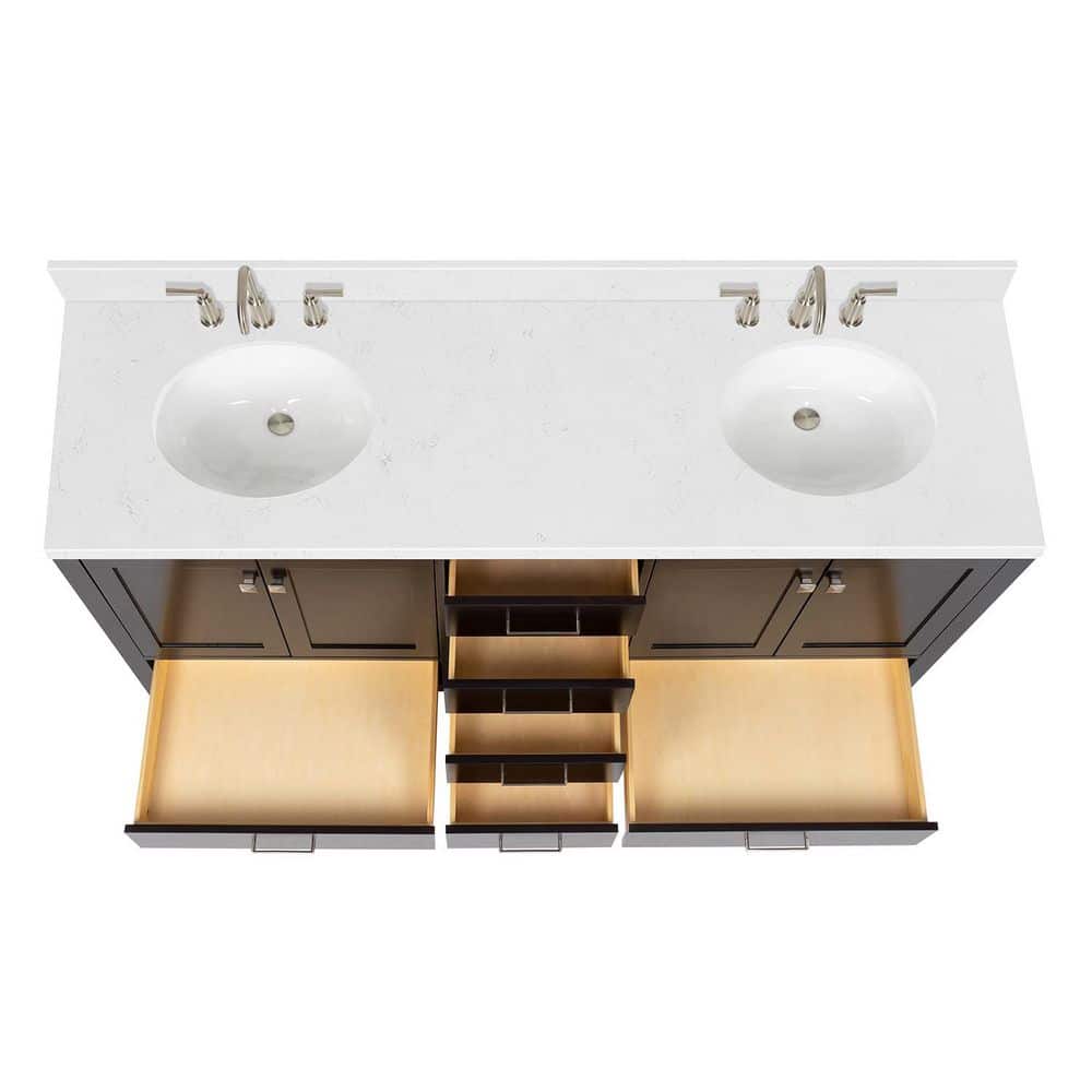 Espresso 72" Double Basin Freestanding Vanity with Quartz Top