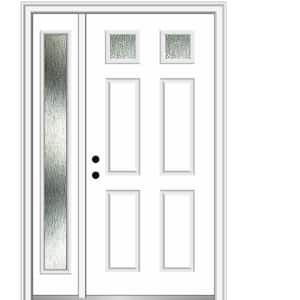 Rain Glass 50 in. x 80 in. Right-Hand Inswing Brilliant White Fiberglass Prehung Front Door on 4-9/16 in. Frame