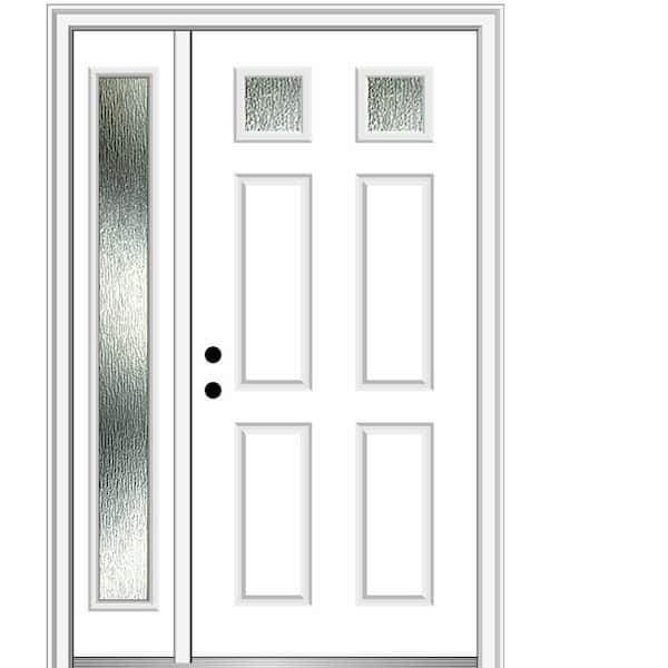 MMI Door Rain Glass 50 in. x 80 in. Right-Hand Inswing Brilliant White Fiberglass Prehung Front Door on 4-9/16 in. Frame