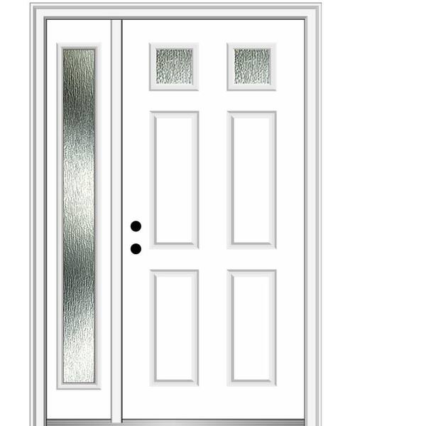 MMI Door 48 in. x 80 in. Right-Hand/Inswing Rain Glass Brilliant White Fiberglass Prehung Front Door on 6-9/16 in. Frame