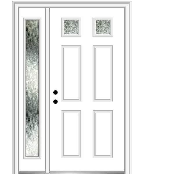MMI DOOR 48 in. x 80 in. Right-Hand Inswing Rain Glass Primed Fiberglass Prehung Front Door on 4-9/16 in. Frame