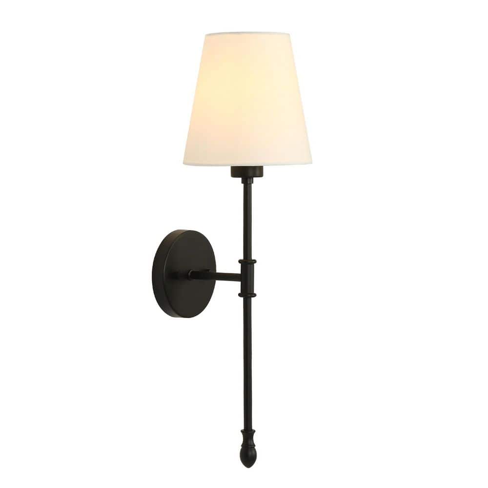 6.7 in. 1-Light Matte Black Glam Wall Sconce with Fabric Shade price history on PriceWatchPro