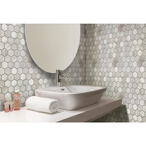 Gray 11.8 in. x 12 in. Hexagon Marble Polished and Etched Mosaic Floor and Wall Tile (50 Cases/245.8 sq. ft./Pallet)