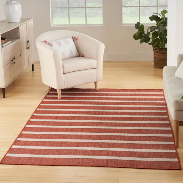 Positano Terracotta Ivory 5 ft. x 7 ft. Stripes Contemporary Area Rug