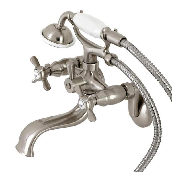 Kingston Brass Essex 2-Handle Wall-Mount Clawfoot Tub Faucets with Handshower in Brushed Nickel