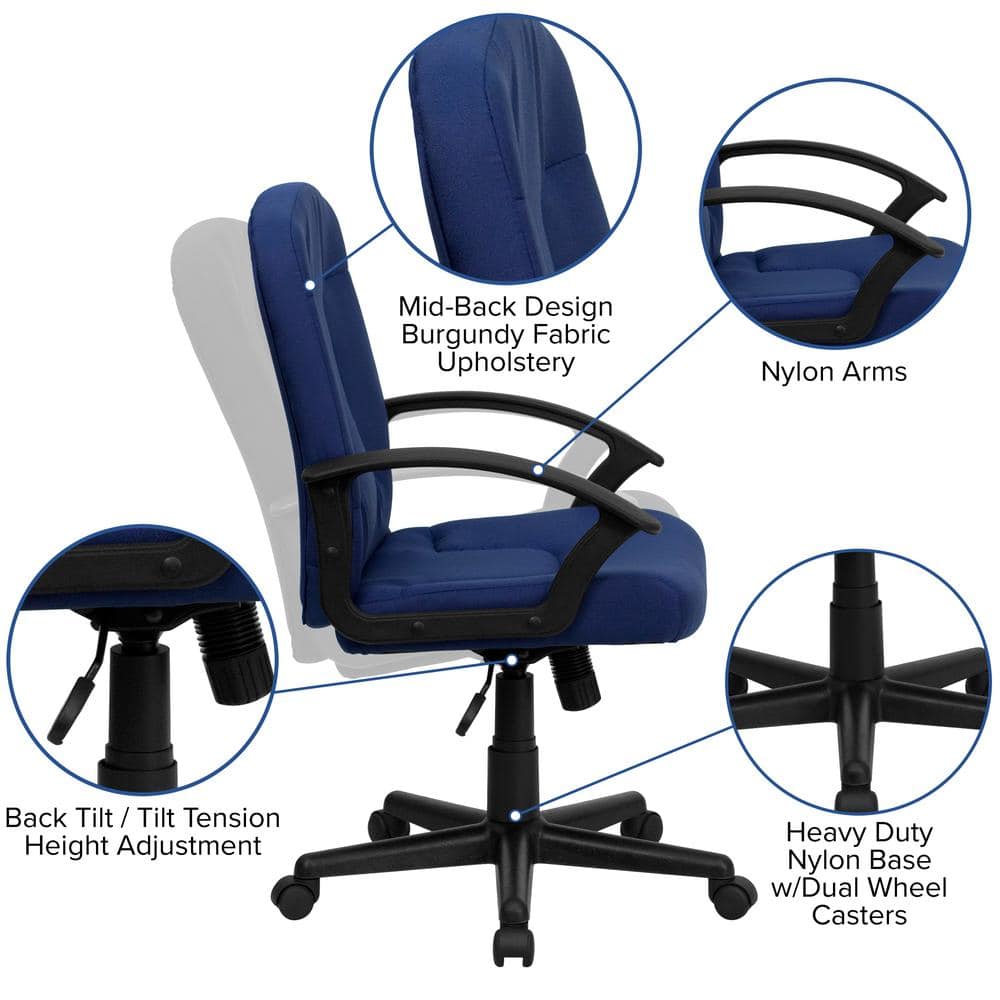 Navy Elegance Swivel Mid-Back Executive Chair with Fabric Upholstery