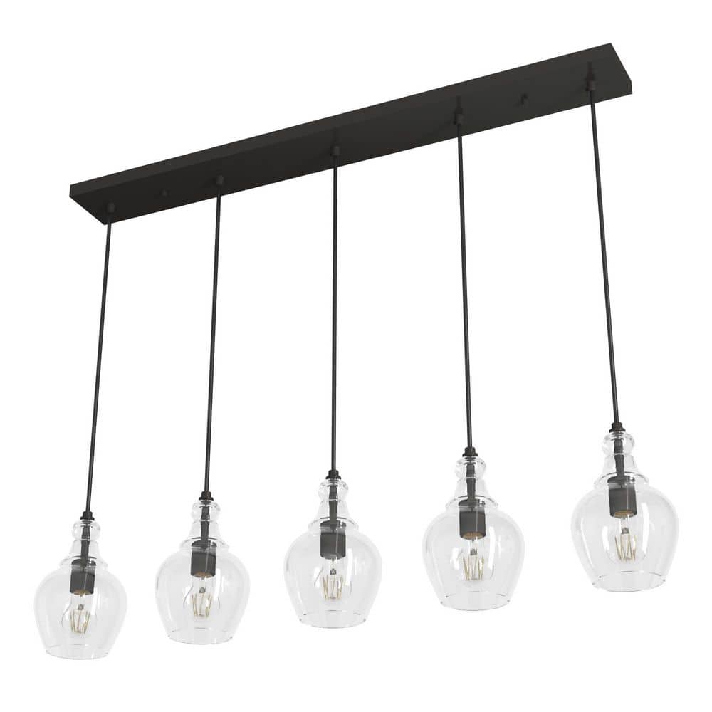 Maple Park Noble Bronze Linear Cluster Pendant with Clear Glass Shades