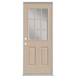 32 in. x 80 in. 9 Lite Right-Hand Inswing Painted Steel Prehung Front Exterior Door No Brickmold