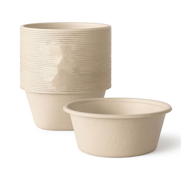 32 fl. oz. Fiber Paper Bowl Disposable Heavy Duty Compostable Biodegradable Set of 50 Brown