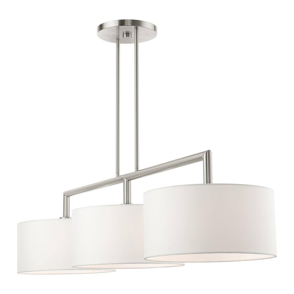Sleek Brushed Nickel 3-Light Linear Drum Chandelier