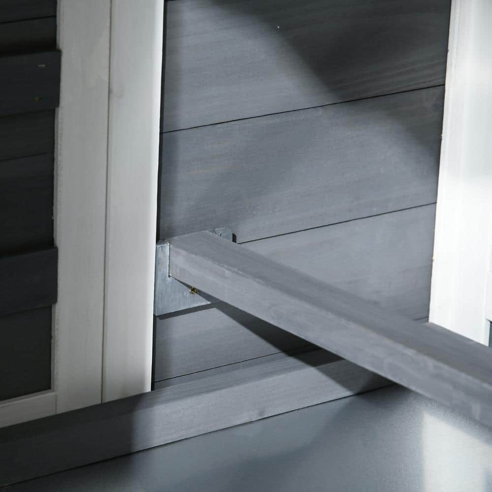 Gray and White Wooden Chicken Coop with Run and Nesting Box